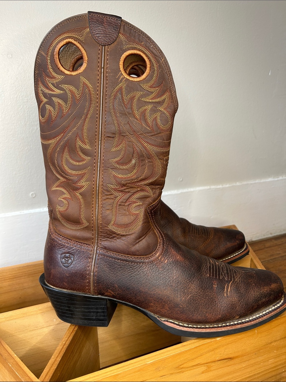 Ariat Sport Cowboy Western Boots Square Toe Brown Leather Men 10 D